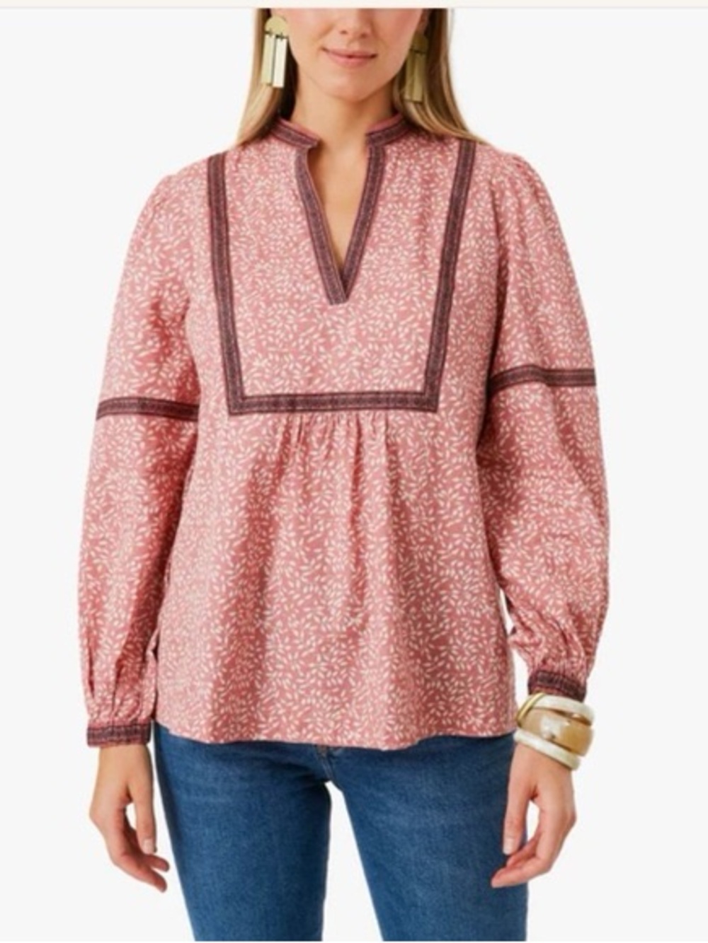 Faherty Aurora Leaf Print Peasant Top – Size M – 100% Organic Cotton - Picture 10 of 10